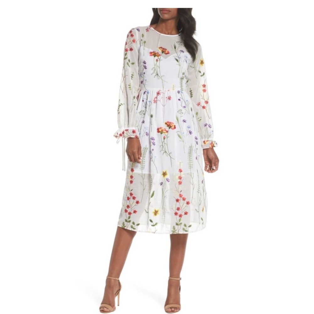 Chelsea28 Floral Embroidered White Dress